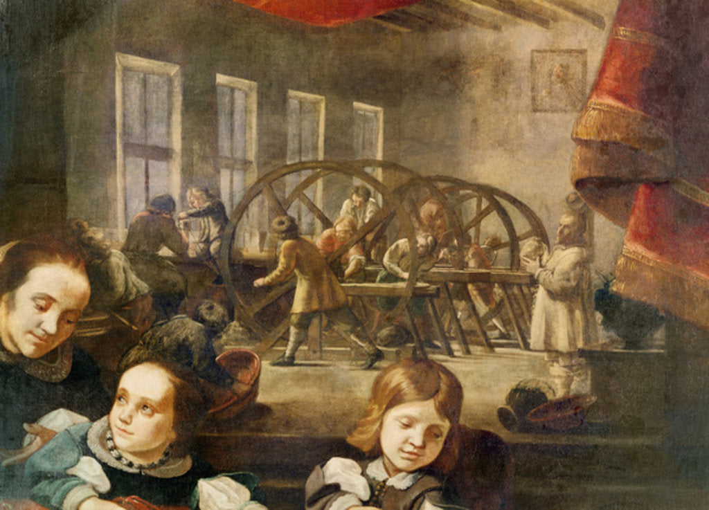 Detail of Detail from a portrait of precious stone cutter Dyonis Miseroni and family, showing engraving on glass in his workshop, 1653 by Karel Skreta