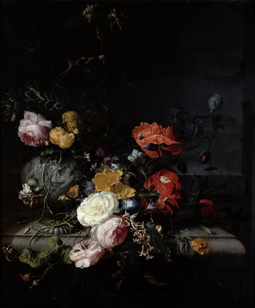 Detail of Still Life with Flowers and Insects by Jacob van Walscapelle