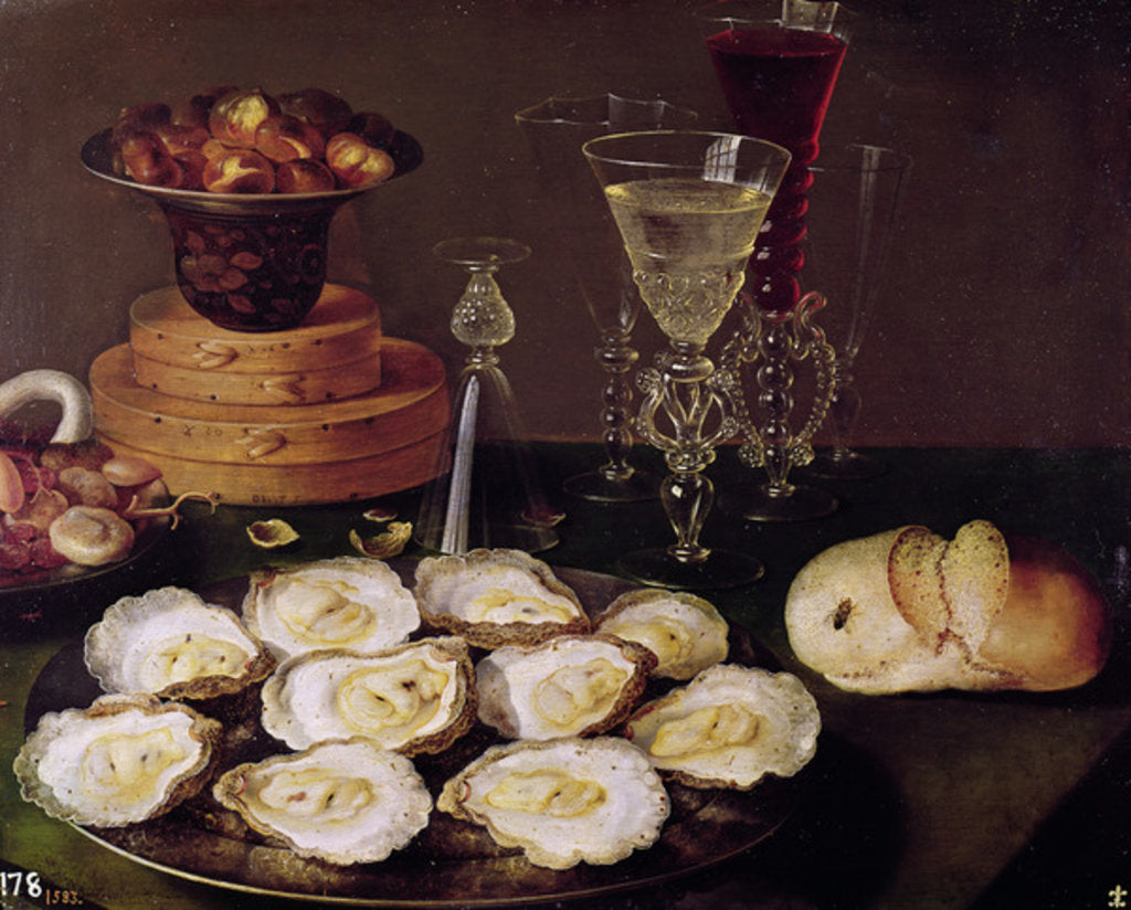 Detail of Still Life with Oysters and Glasses, 1606 by Osias the Elder Beert