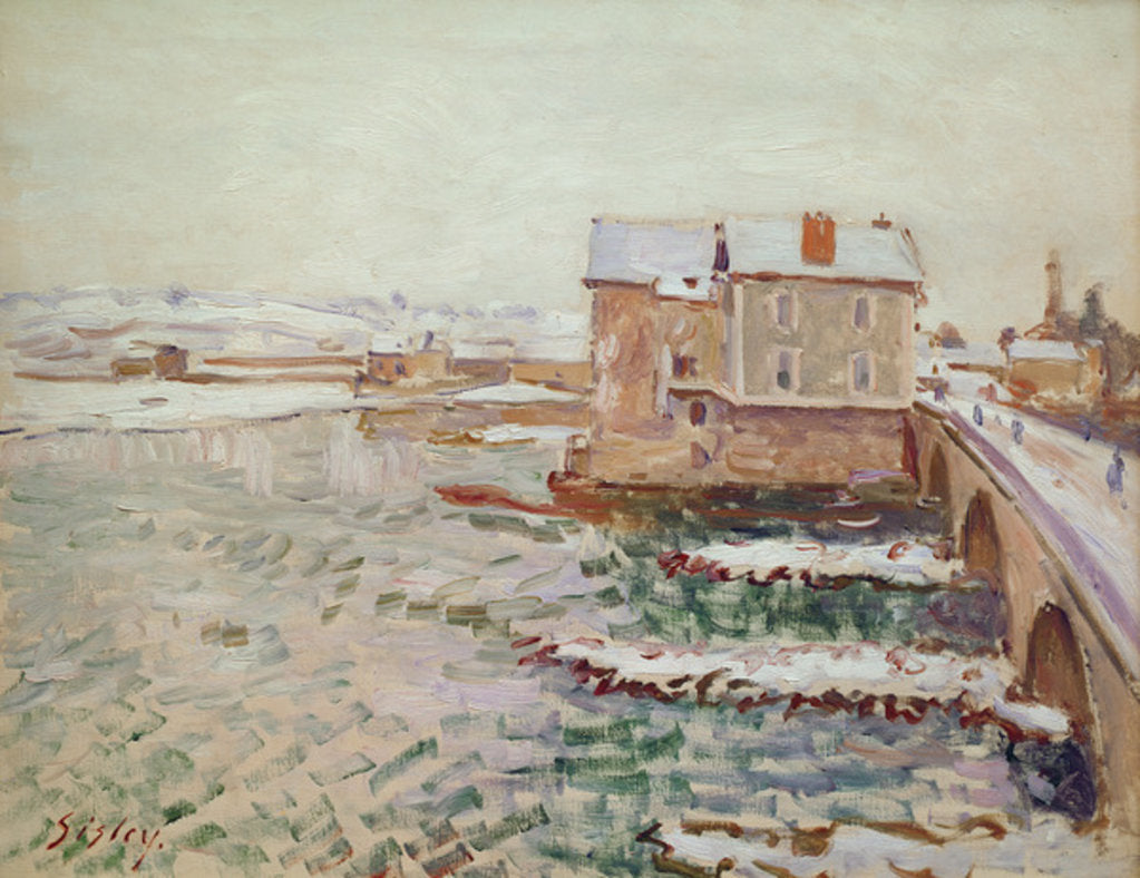 Detail of The Moret Bridge during the winter of 1889, after 1889 by Alfred Sisley