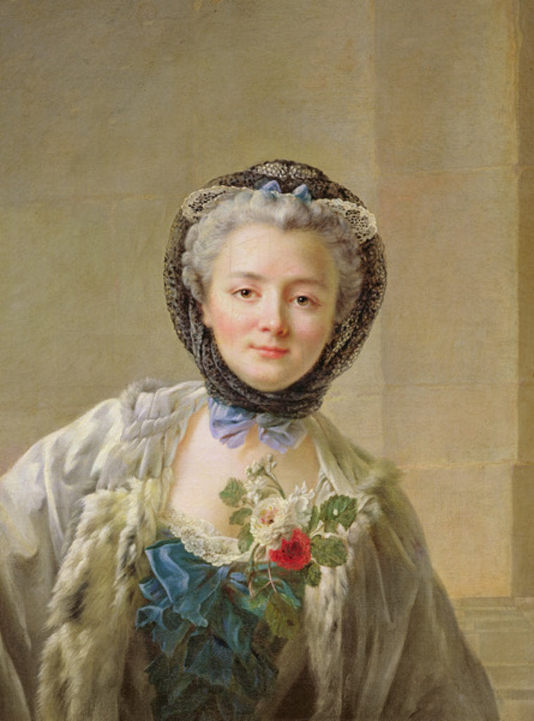 Detail of Portrait of Madame Drouais c.1758 by Francois-Hubert Drouais