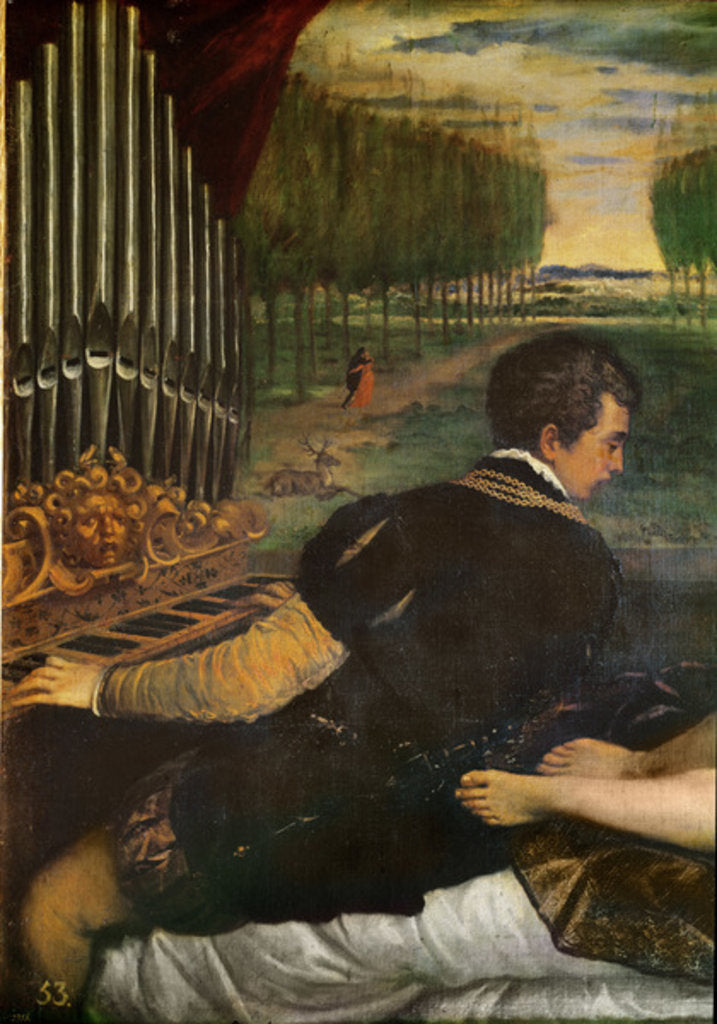 Detail of Venus with an Organist and Cupid or Ottavio Farnese, organiste and his mistress, c.1540-50 by Titian (c.1488-1576)