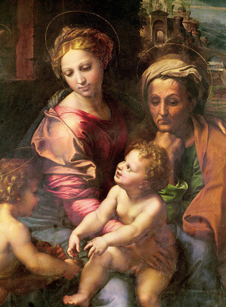 Detail of The Holy Family, detail: the Virgin, Saint Elizabeth and Child, c.1518 by Raphael