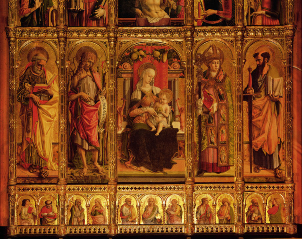 Detail of Altarpiece of St Emidio, polyptych, detail of the the Virgin and the Saints, 1473 by Carlo Crivelli
