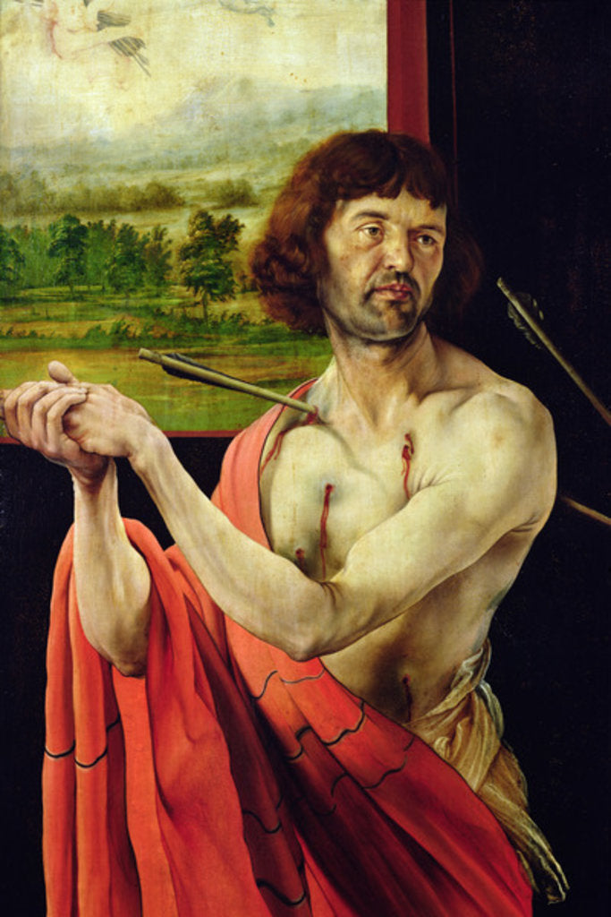 Detail of Detail of Saint Sebastien and landscape from the Isenheim altarpiece, inner wing, c.1512-16, by Matthias Grunewald