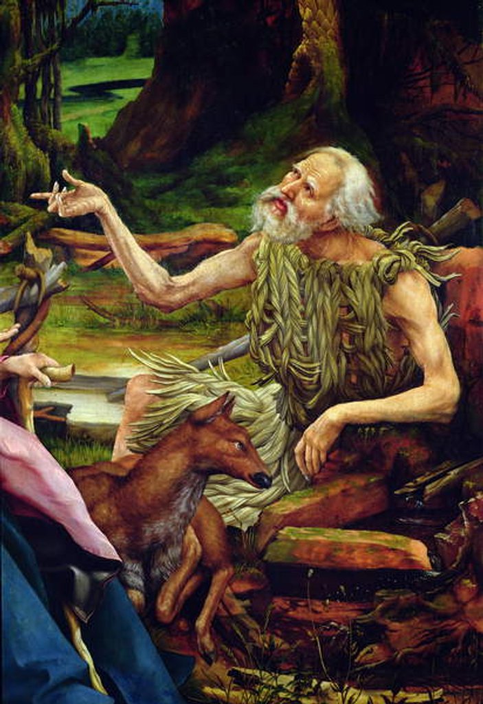 Detail of The visit of Saint Anthony to Saint Paul the hermit by Matthias Grunewald