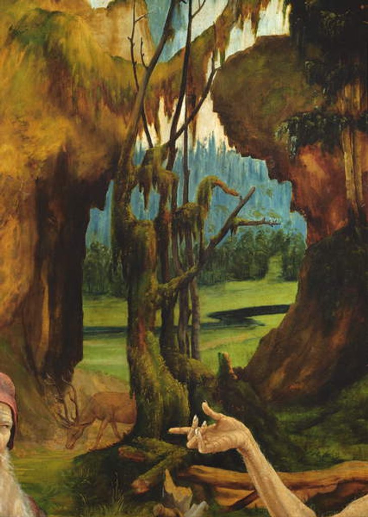 Detail of The visit of Saint Anthony to Saint Paul the hermit by Matthias Grunewald
