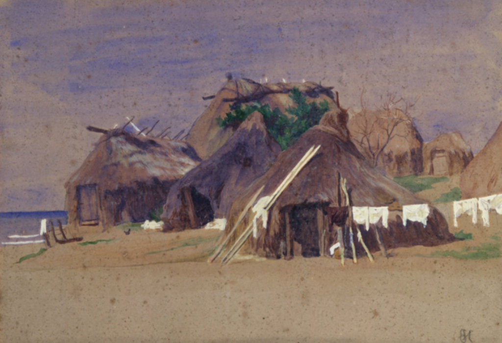 Detail of Fishermen's huts on the coast by Antoine Auguste Ernest Herbert or Hebert