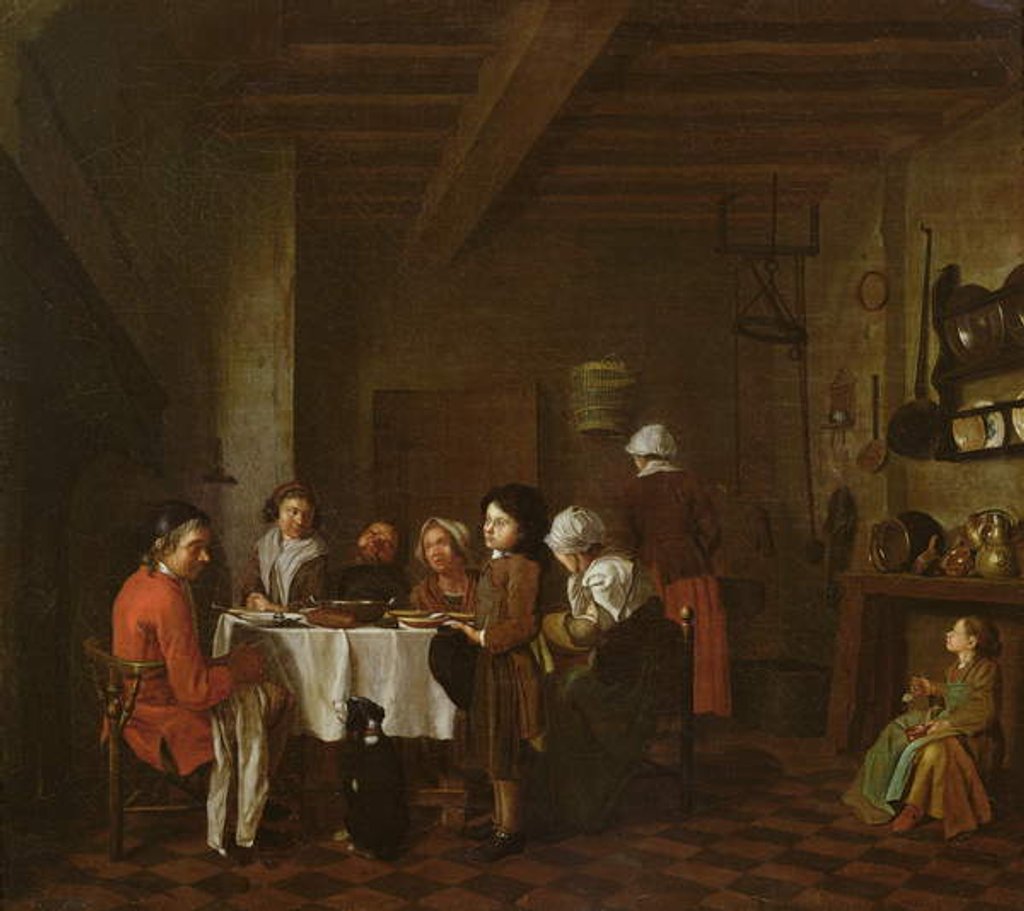 Detail of Interior scene, family meal by Jan Josef the Elder Horemans