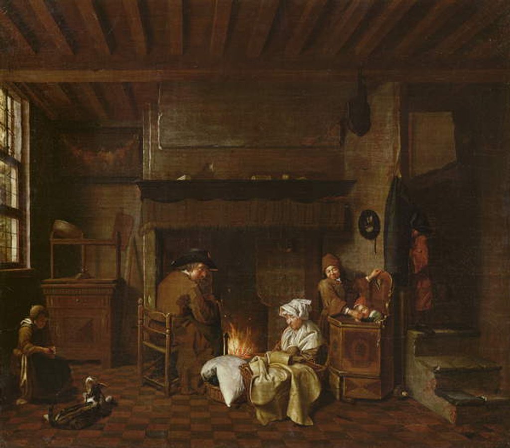 Detail of Interior scene, next to the chimney by Jan Josef the Elder Horemans