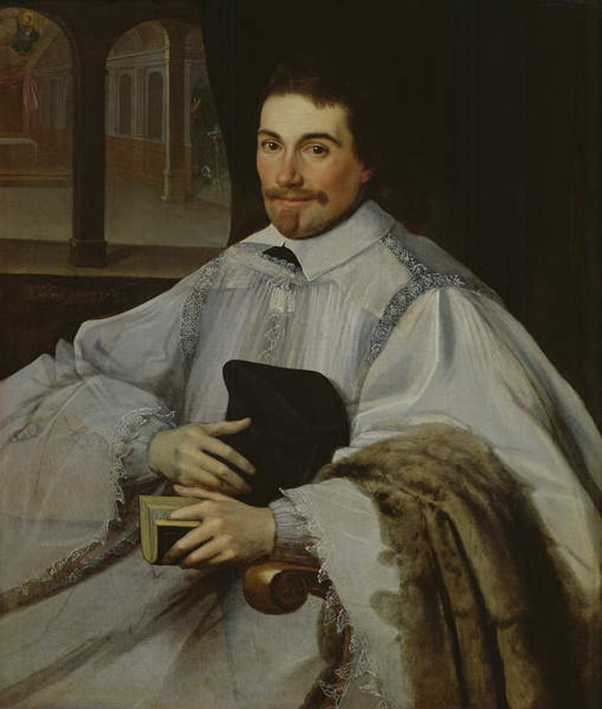 Detail of Portrait of a Canon, 1623 by Jean Chalette