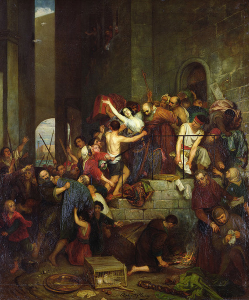 Detail of The looting of a house on the Venetian island of Guidecca during the middle ages, 1855, by Joseph-Nicolas Robert-Fleury