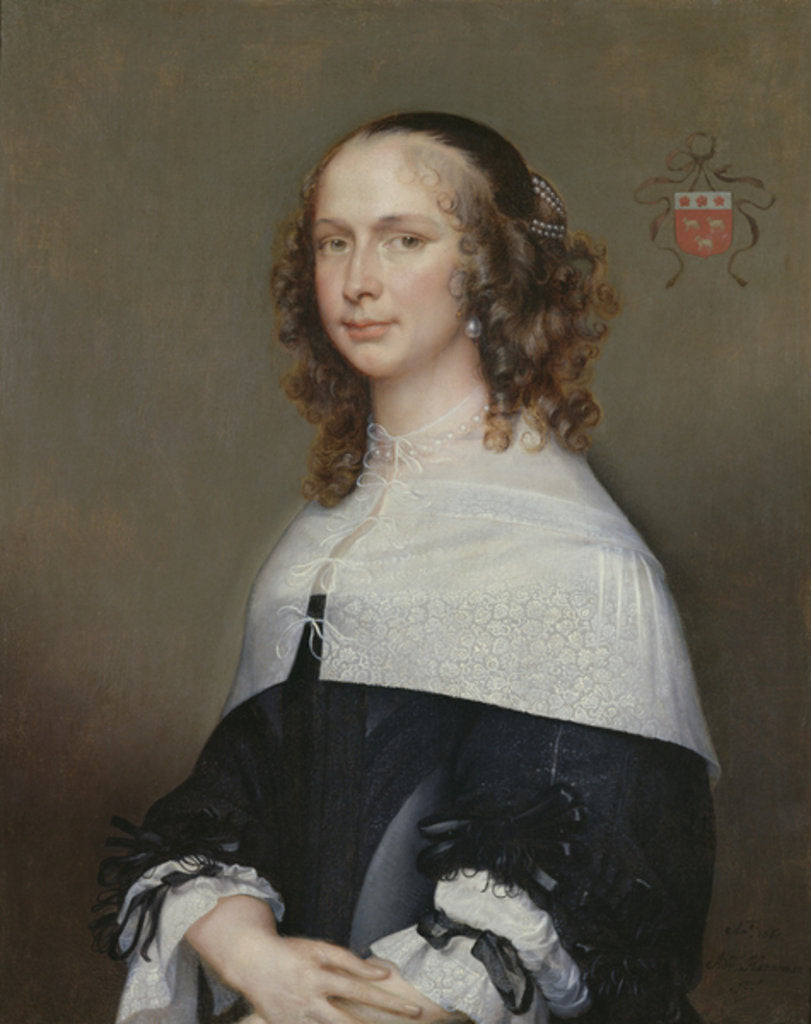 Detail of Portrait of the wife of Nicolas van der Haer, 1661 by Adriaen Hanneman