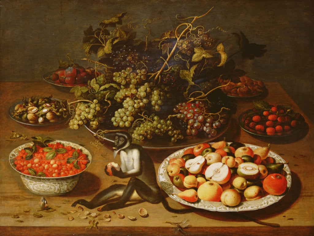 Detail of Still Life with Monkey by Osias the Elder Beert