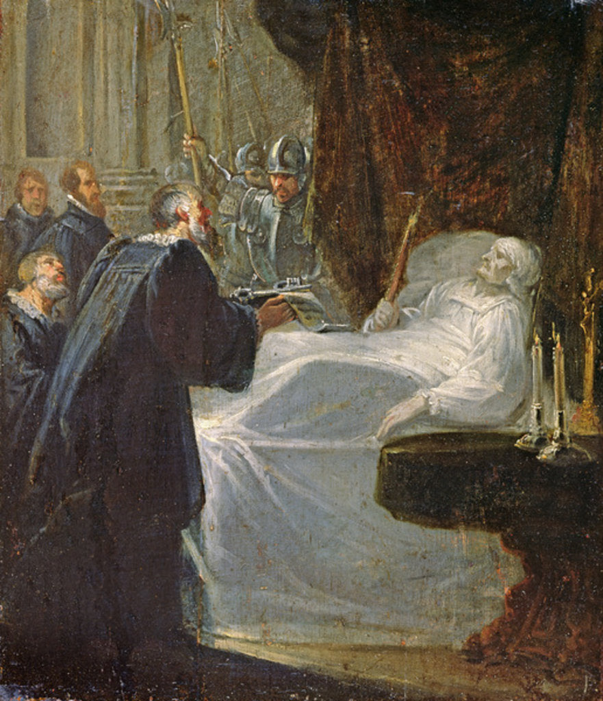 Detail of The Governor of Chateauneuf-de-Randon in Gevaudan giving the keys to the town to Bertrand du Guesclin upon his death in 1380 by French School