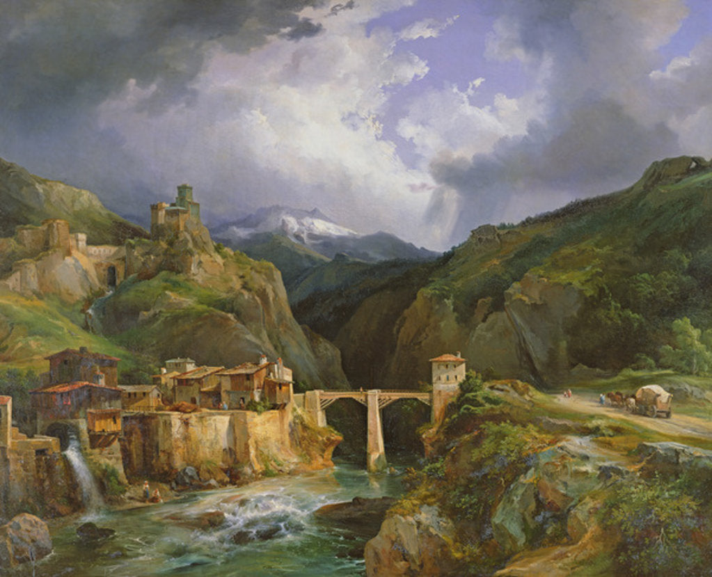 Detail of Village and Bridge of Crevola on the road from Simplon to Domodossola, 1832 by Jean Charles Joseph Remond