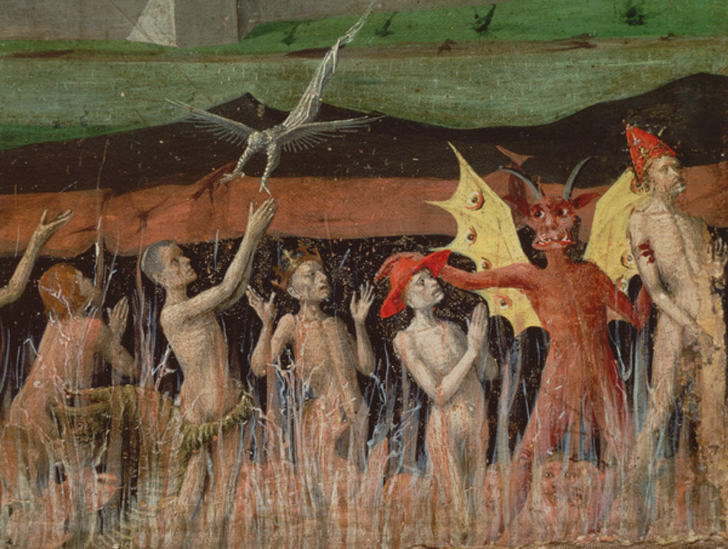 Detail of Resurrection of the dead, demon, detail from the Coronation of the Virgin, 1453-54 by Enguerrand Quarton