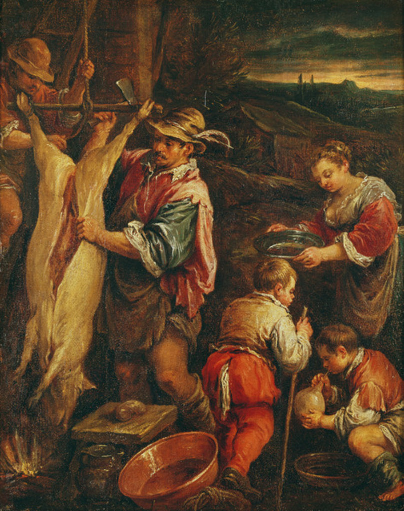 Detail of A Peasant Skinning a Pork by Francesco Bassano