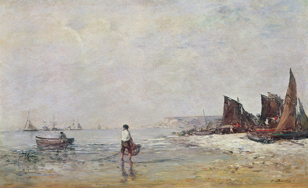 Detail of Fisherman in Villerville, Low Tide by Eugene Louis Boudin