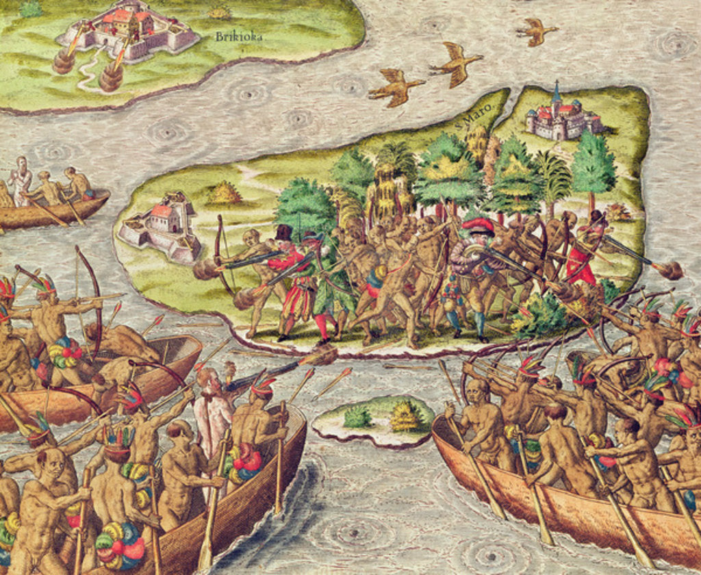 Detail of Americae Tertia Pars, how I fell into the hands of the enemy, 1562 by Theodor de Bry