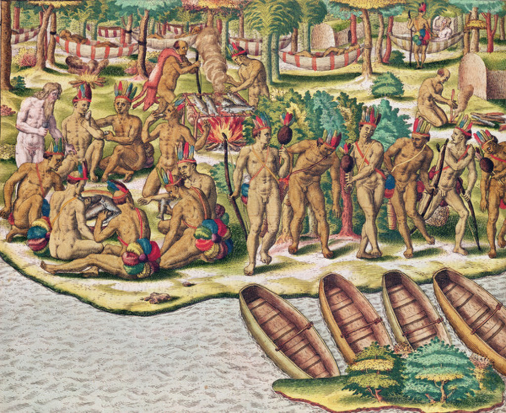 Detail of Americae Tertia Pars, Deliberating before an Expedition against the Enemies, 1563 by Theodor de Bry
