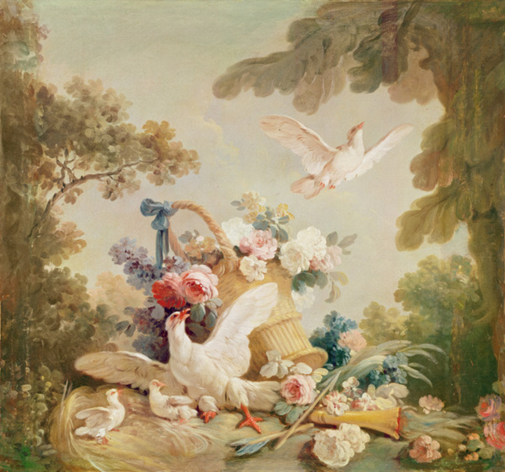 Detail of Salon of the Print-maker Gilles Demarteau, above the door: columns, a basket of roses and a torch by Jean-Baptiste Huet