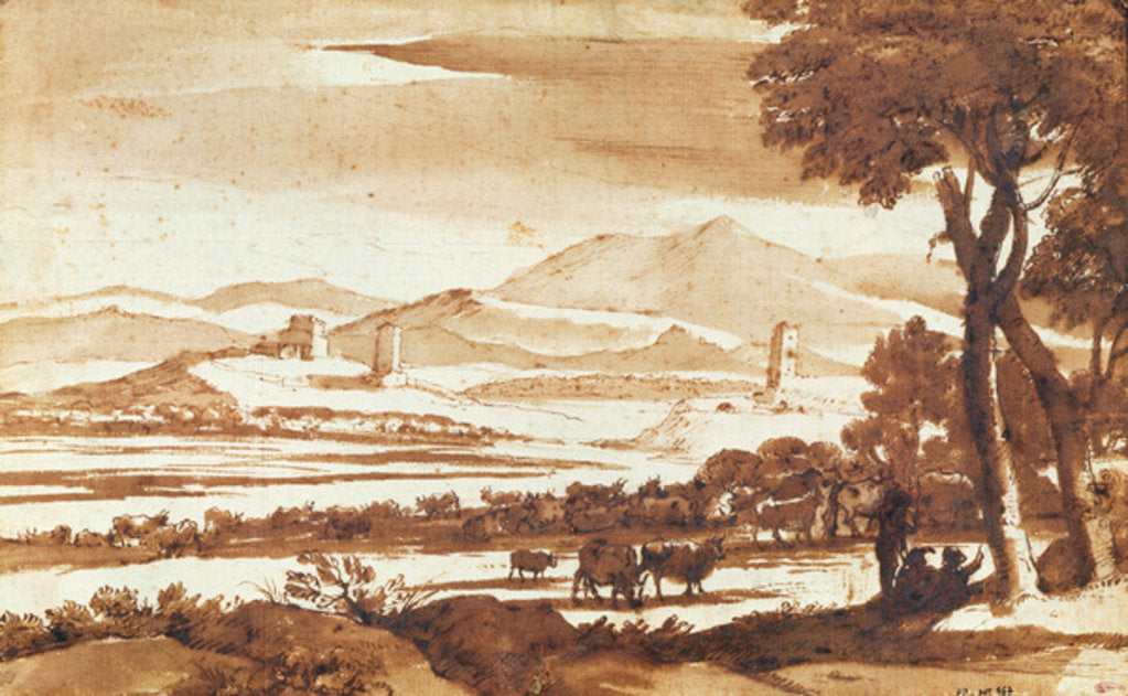 Detail of Landscape of the Roman Countryside, 1643 by Claude Lorrain