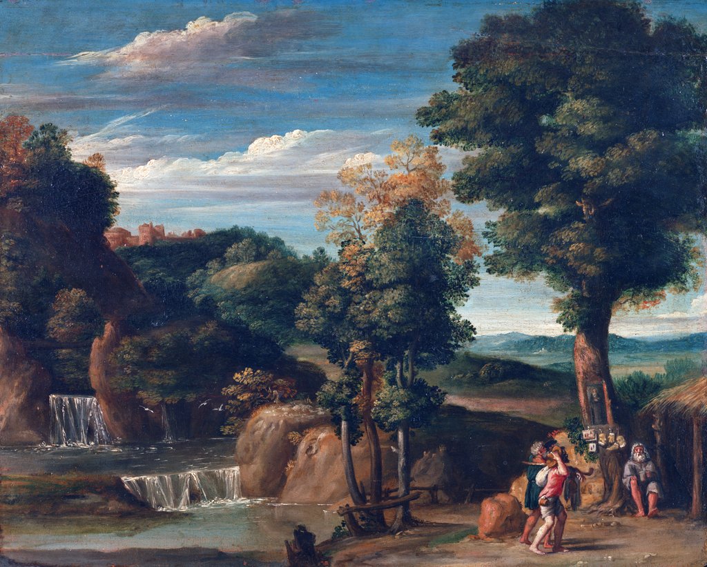 Detail of Landscape with a hermit by Domenichino