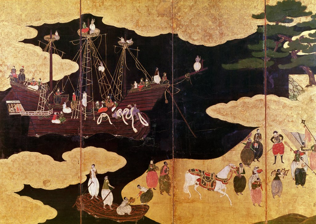 Detail of The Arrival of the Portuguese in Japan by School Japanese