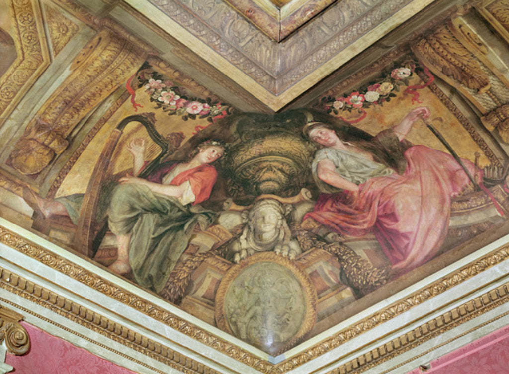Detail of Ceiling of the Hôtel de l'Abbé de La Rivière: The Muses Polyhymnia and Melpomene, 1653 by Charles Le Brun