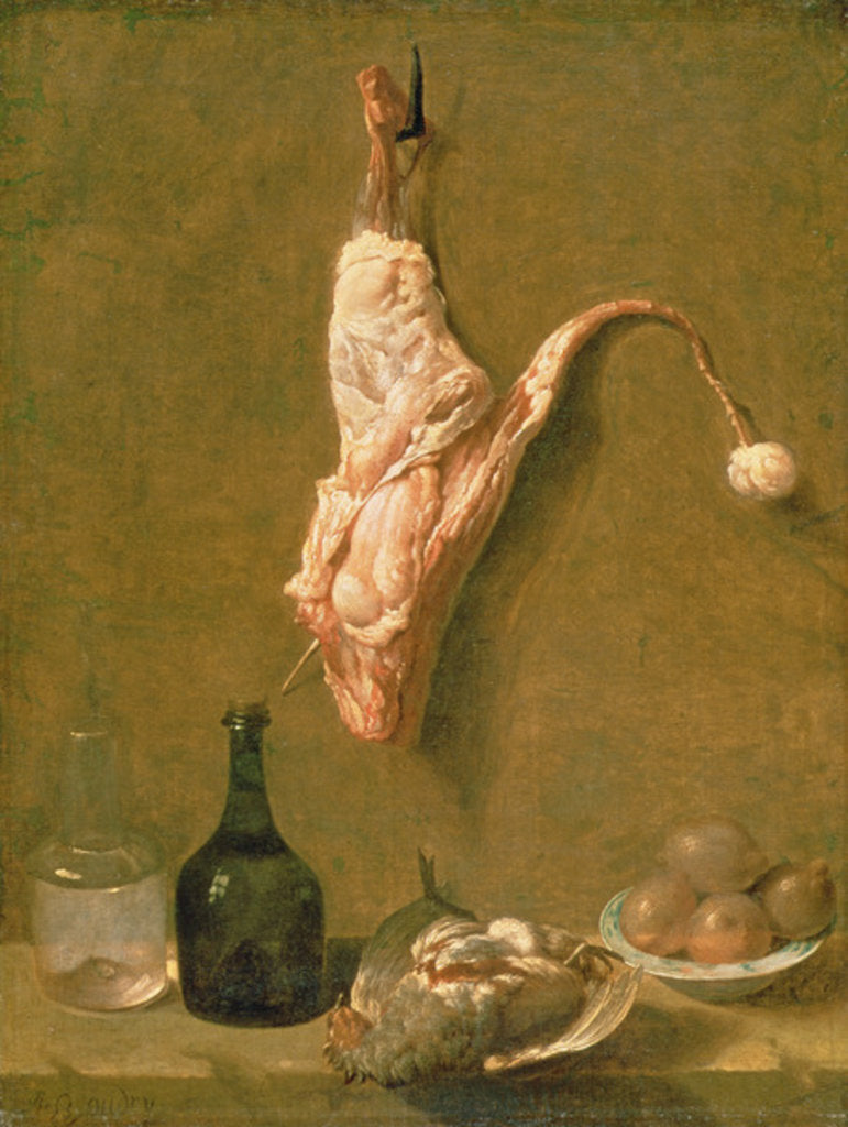 Detail of Still Life with a Leg of Veal by Jean-Baptiste Oudry