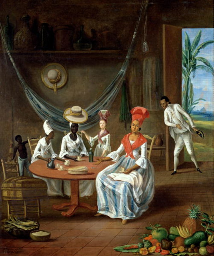 Detail of A Mulatto Woman with her White Daughter Visited by Negro Women in their House in Martinique, 1775 by Masurier Le