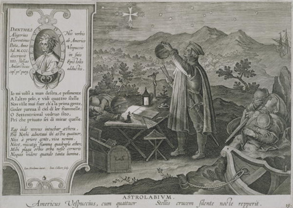 Detail of The Development of the Mariner's Astrolabe and the Discovery of America by Amerigo Vespucci by Jan van der Straet
