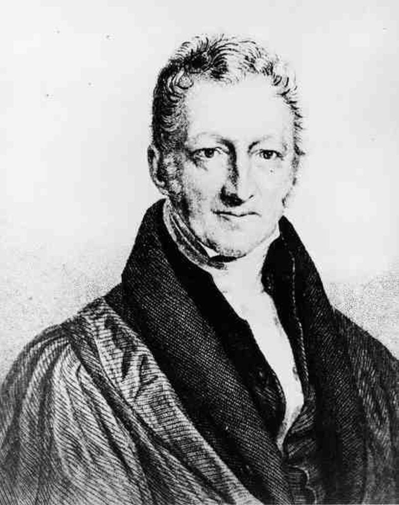 Detail of Portrait of Thomas Robert Malthus engraved by Fournier for the 'Dictionary of Political Economics', 1853 by John Linnell