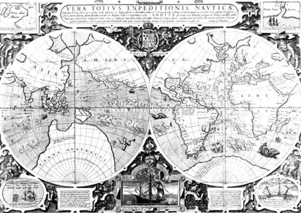 Detail of World map; Vera Totius Expeditionis Nauticae by Jodocus Hondius