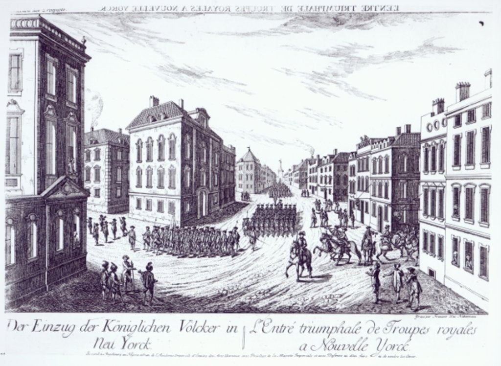 Detail of The Triumphant Entry of the Royal Troops into New York, 1776 by German School