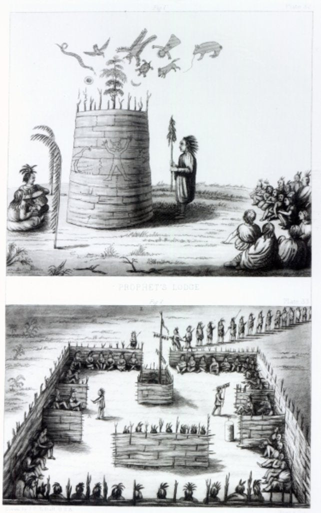 Detail of The Prophet's Lodge and Medawisos from a book by Henry Schoolcraft by J. C. Tidball