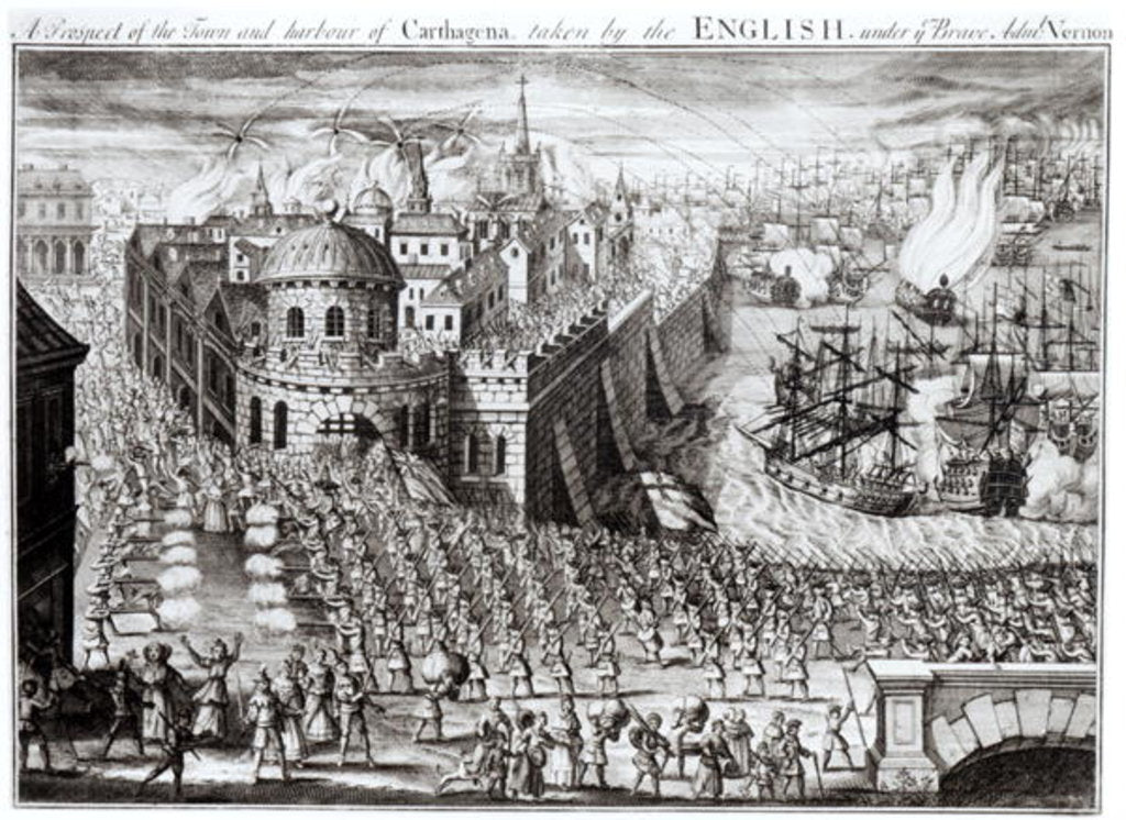 Detail of A Prospect of the Town and Harbour of Carthagena, taken by the English underthe brave Admiral Vernon, 1741 by English School