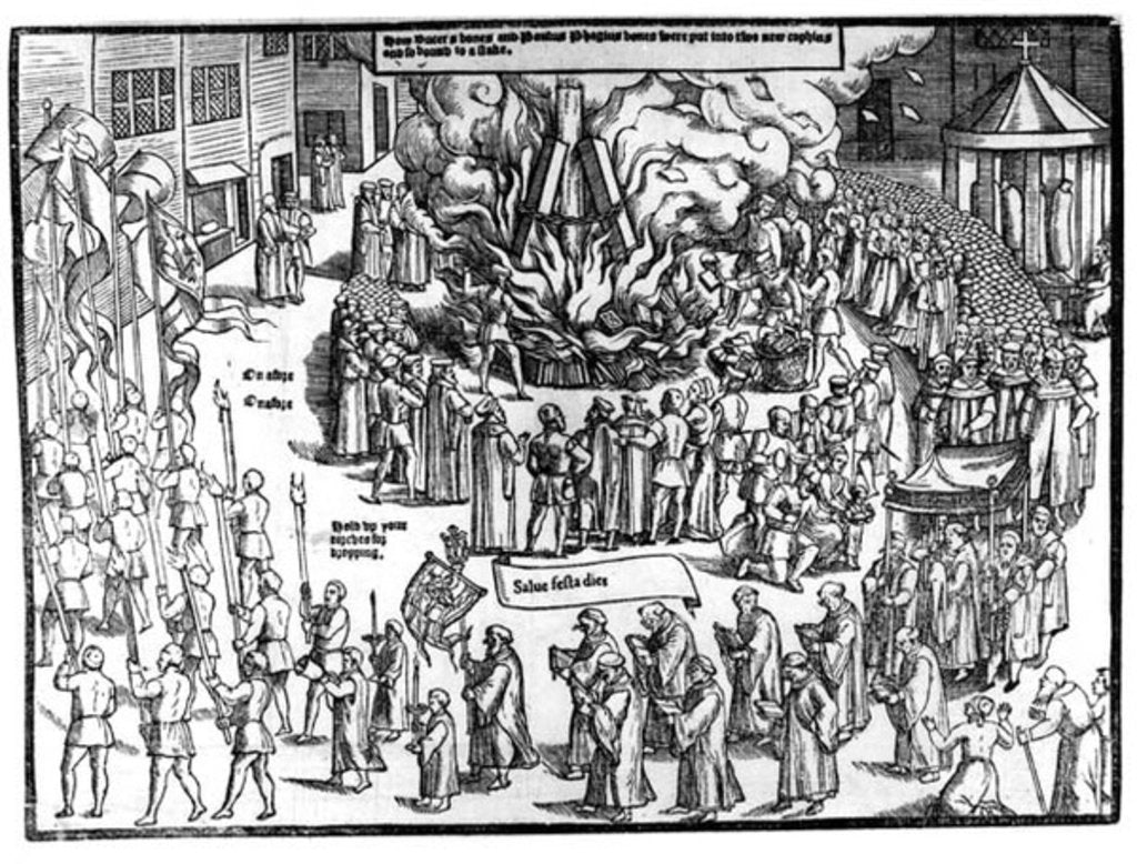 Detail of The Burning of the Remains of Martin Bucer and Paul Fagius on Market Hill in Cambridge in 1557 by English School