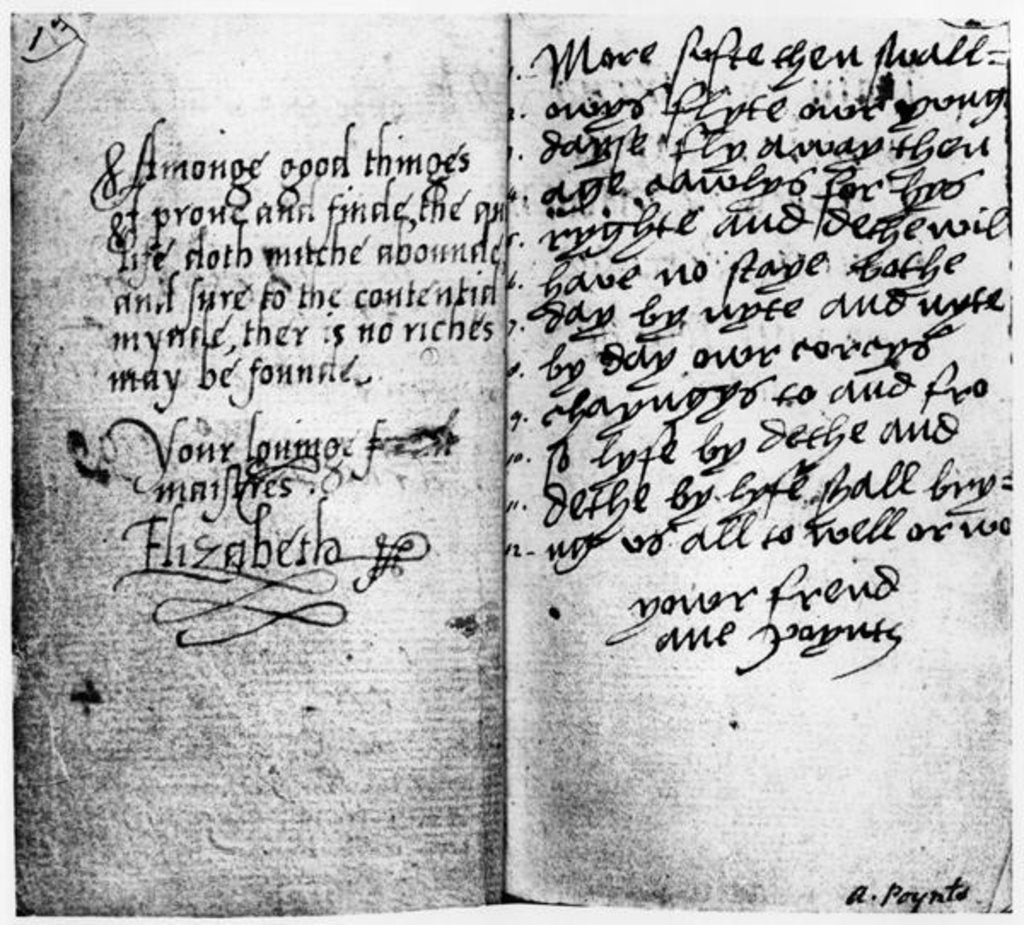 Detail of Page of manuscript showing the signature of Queen Elizabeth I by English School