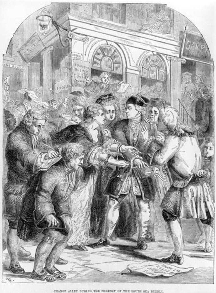 Detail of Change Alley during the phrenzy of the South Sea Bubble by English School