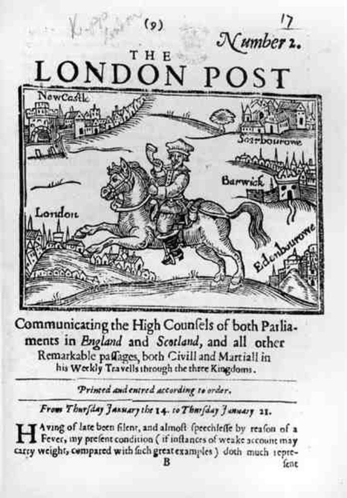 Detail of Titlepage of 'The London News', Communicating the High Counsels of Both Parliaments in England and Scotland by English School