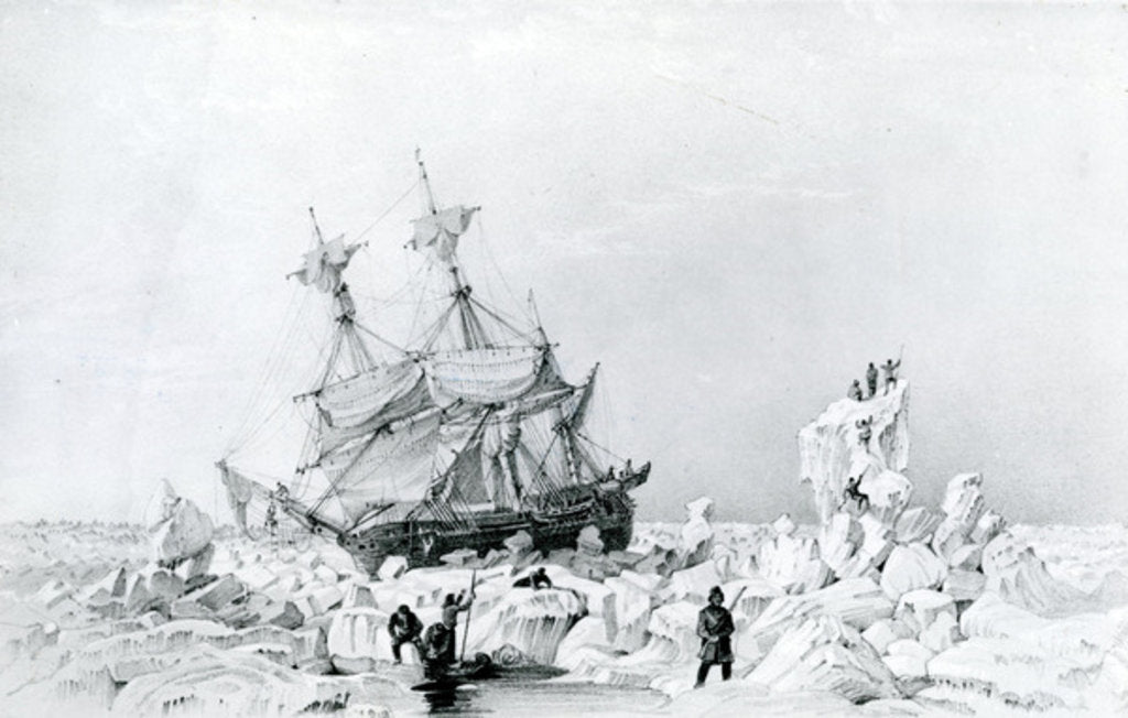 Detail of HMS Terror held on ice, 1836 by English School