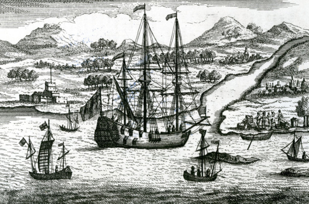 Detail of Robinson Crusoe Escaping Cambodia Enters a Port in the North part of China, 1722 by English School