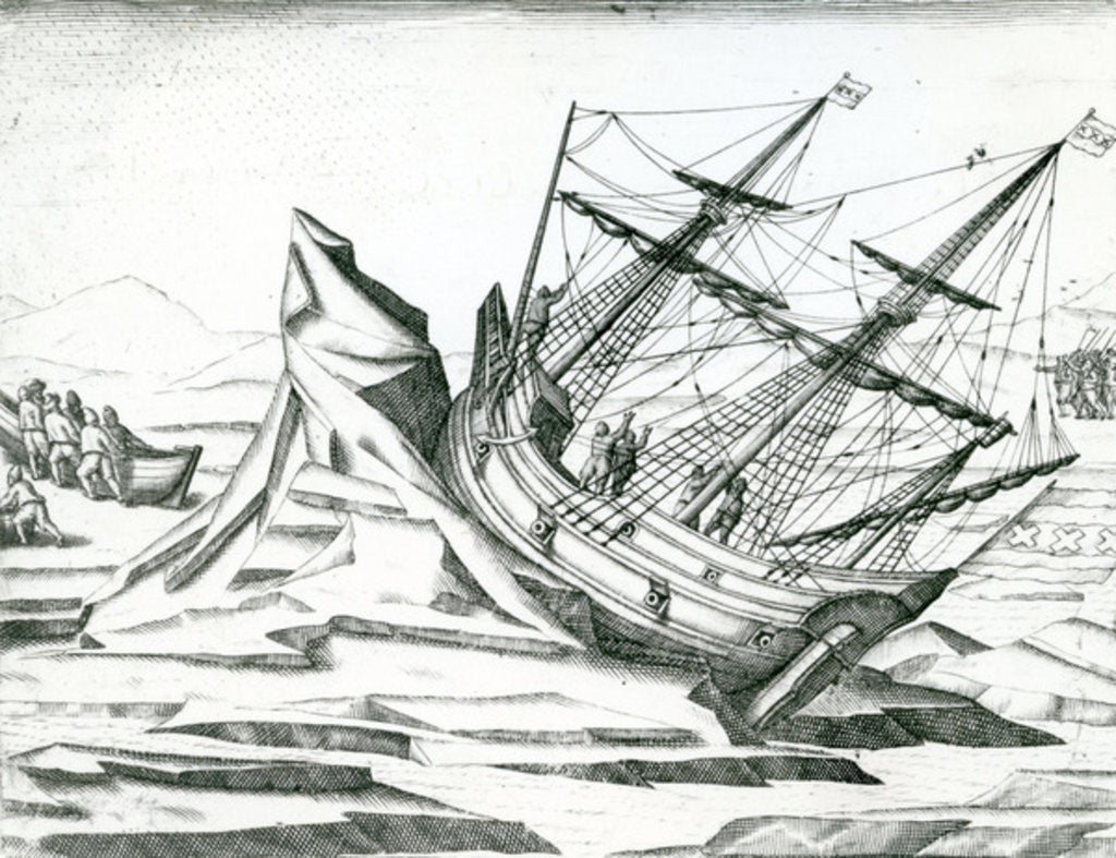 Detail of Sailing ship stranded on Iceberg by Theodor de Bry