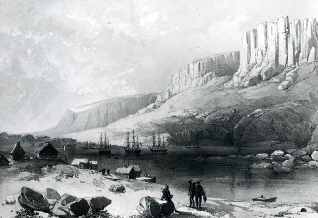 Detail of The Arctic Squadron in Leevely harbour, Island of Disco, Coast of Greenland, 1855 by English School
