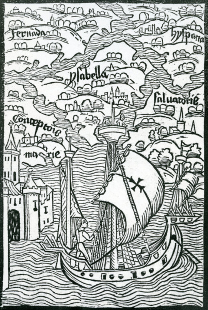 Detail of Map describing the islands of Salvador, Espanola, Fernanda, Isabella and Conception, 1493 by Christopher Columbus