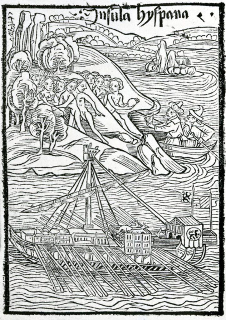 Detail of Arrival of Columbus Caravel on the Island of Hispaniola, 1494 by Swiss School