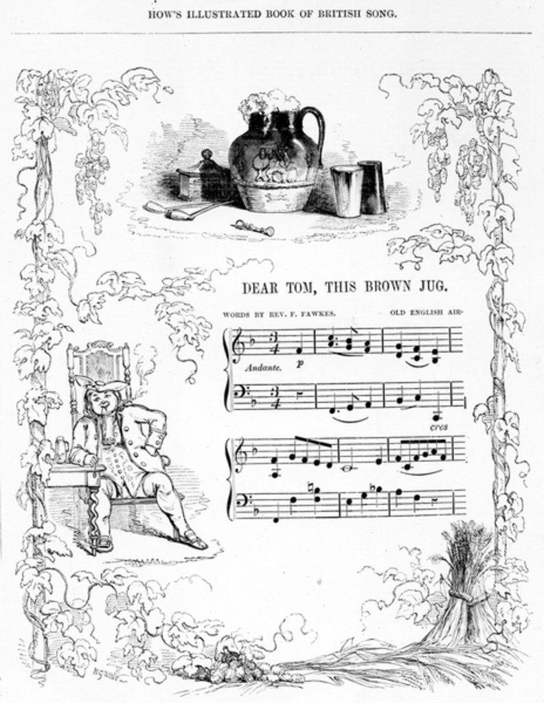 Detail of Dear Tom, This Brown Jug that now foams with mild ale..., song sheet from How's illustrated Book of British song by English School
