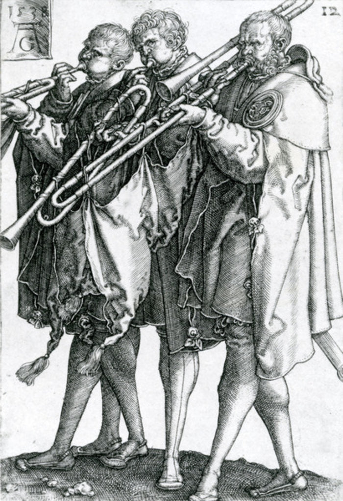 Detail of The Brass Players from the series 'The Great Wedding Dances' 1538 by Heinrich Aldegrever